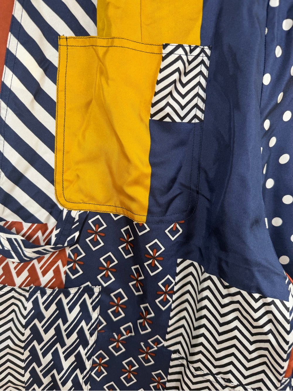 Tory Burch Patchwork Cargo Pants in Navy, Mustard & Rust - Picture 2 of 11